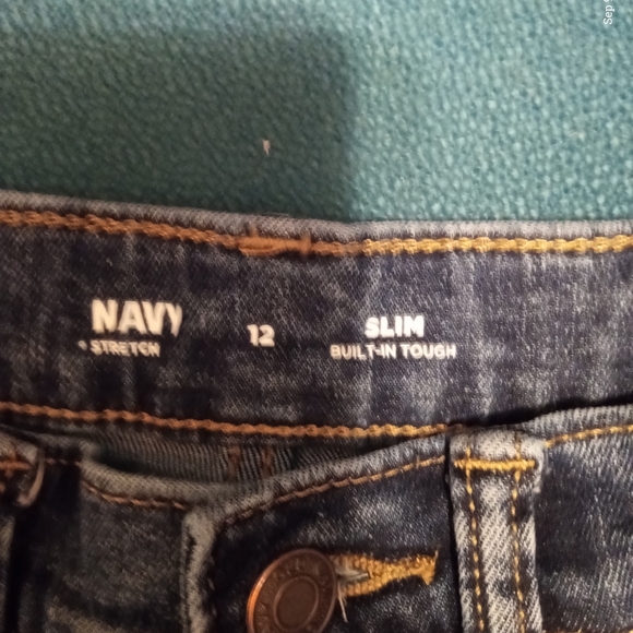 Navy stretch plaid patch denim jeans - Picture 4 of 4